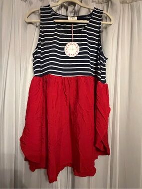 Umgee Navy & Red Striped Tank Dress